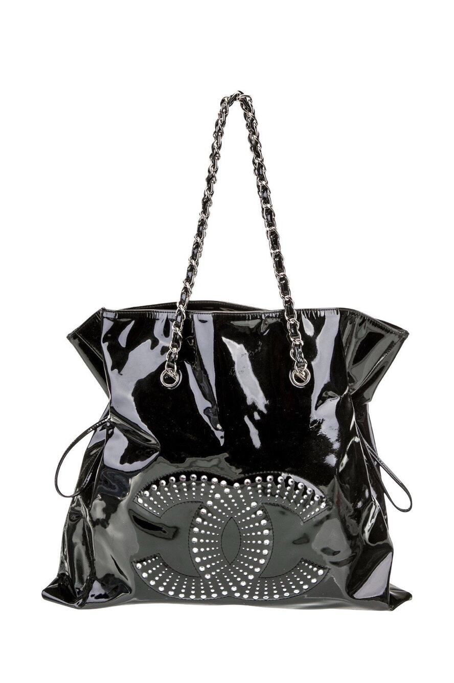 Authentic Chanel patent Leather Black Bon Bon Tote EUC Size Large Hard To Find